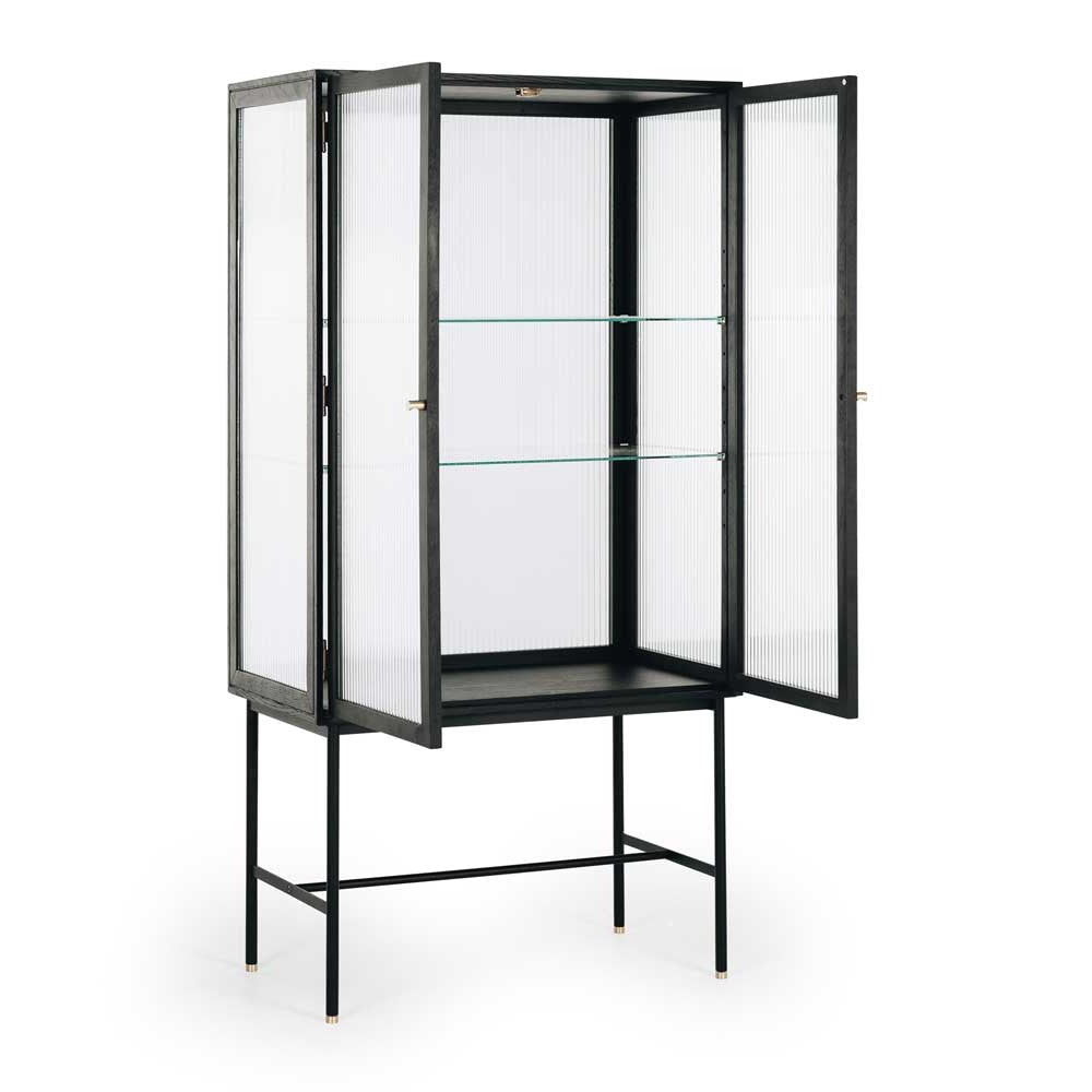 Kobe Highboard (Black Oak) Fluted Glass