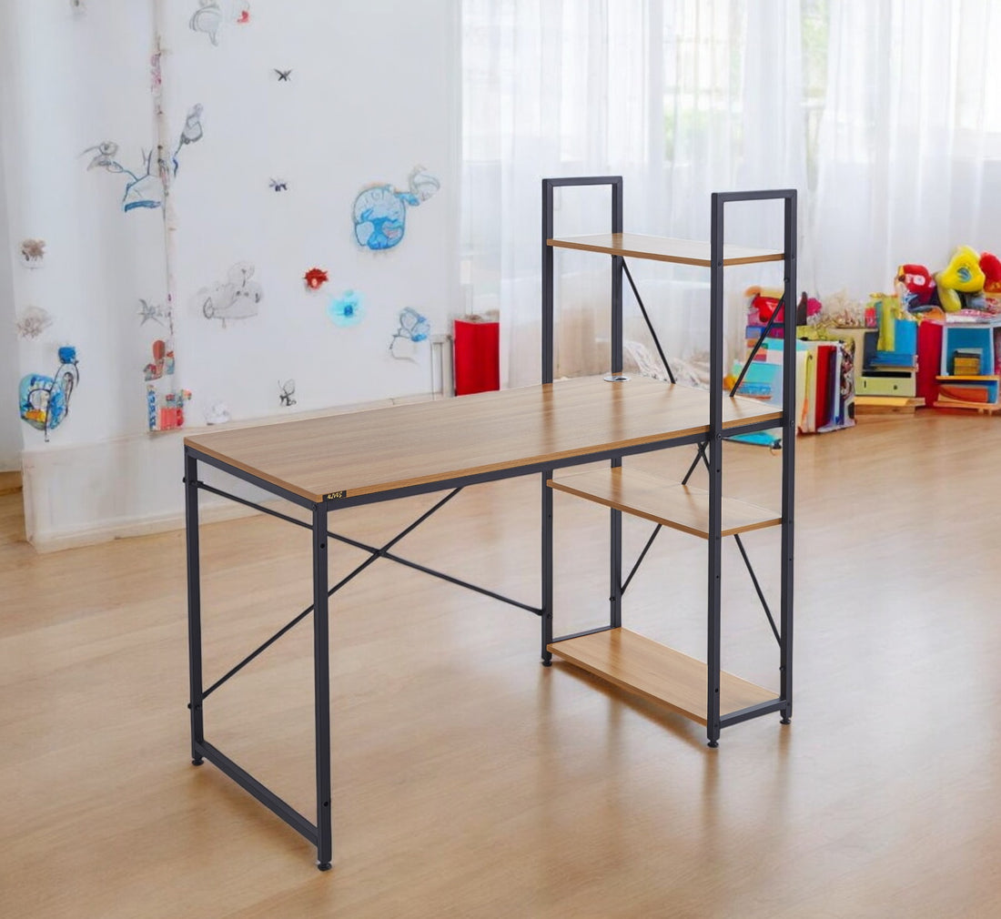 Student desk with bookshelf
