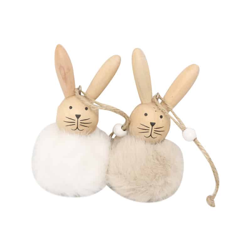 Stockholm Wooden Fluffy Bunnies Hanging 9cm