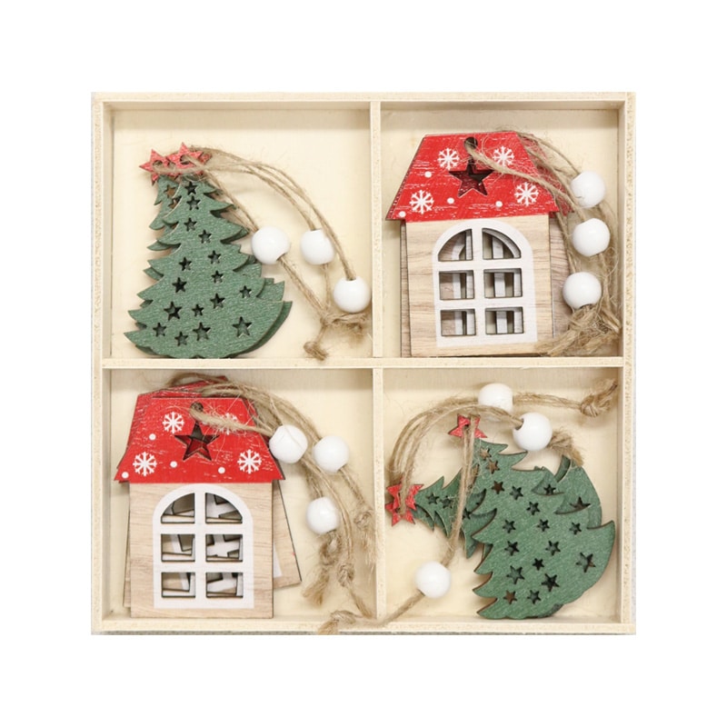 Xmas Box of 12 asstd Hangers House Tree