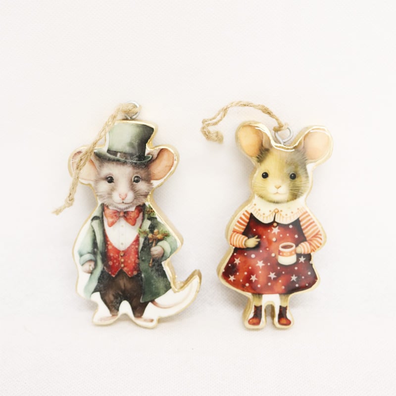 Vintage Wooden Ma & Pa Mice Hangers 2 asstd
