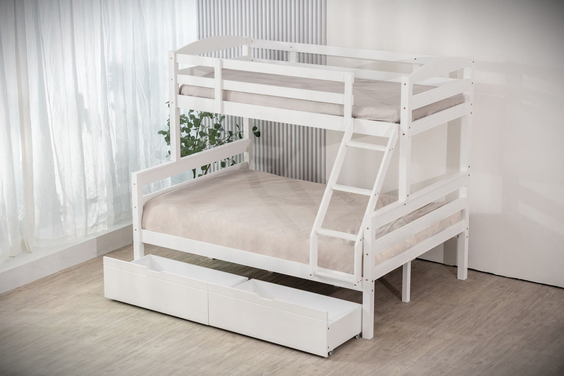 Snow Single + Double Bunk Bed White with 2 drawers