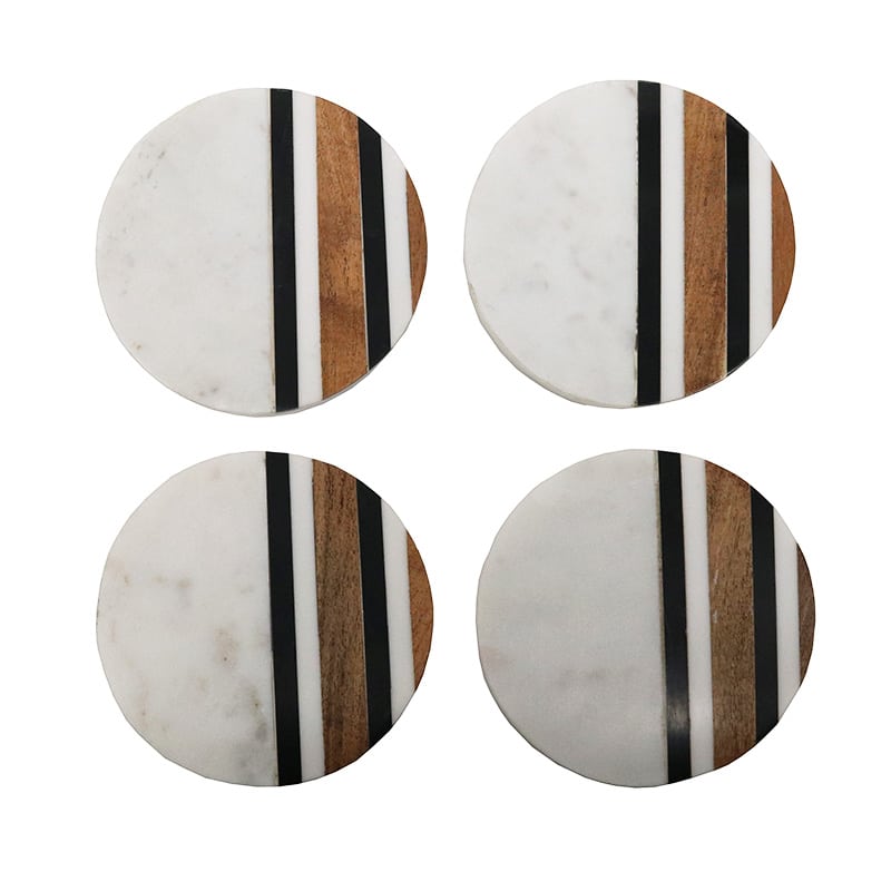 Coaster Marble s 4 Wood Inlay