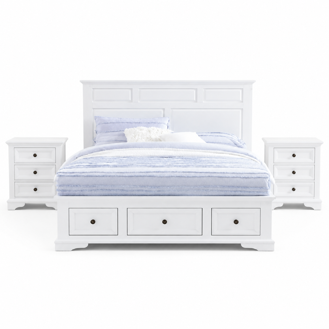 Amina Queen Bed frame + 2x Bedside Table (Clearance)