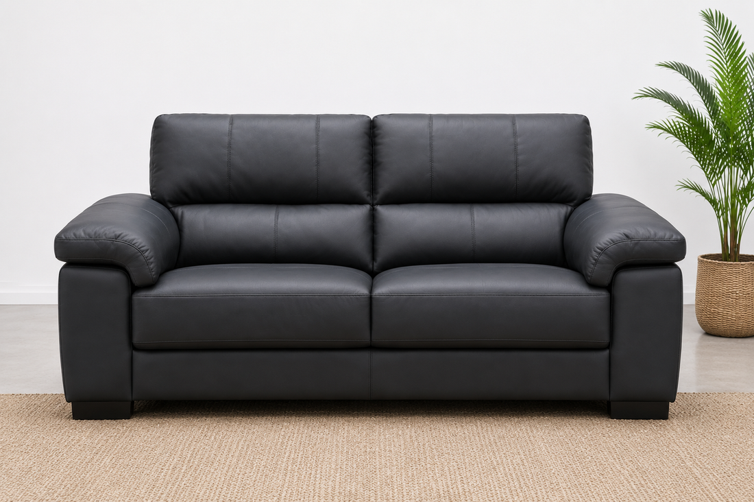 Syros 3+2 Leather Lounge Suite - Black by John Young