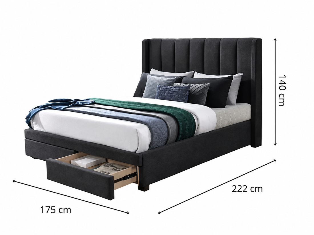 Perrisa Queen Bed Frame with drawers - Licorice