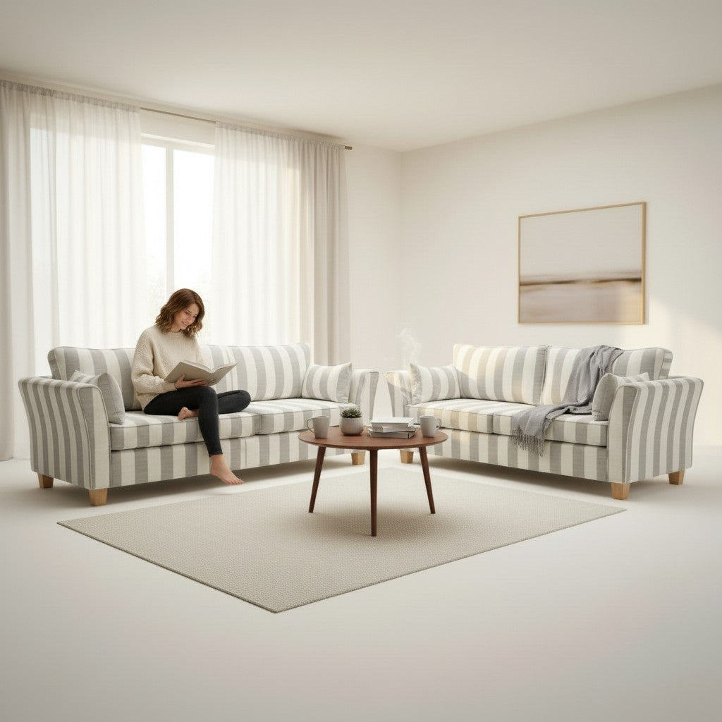Aroha 3 + 2 Seater in Atlantic Pebble Stripe Fabric (NZ MADE)