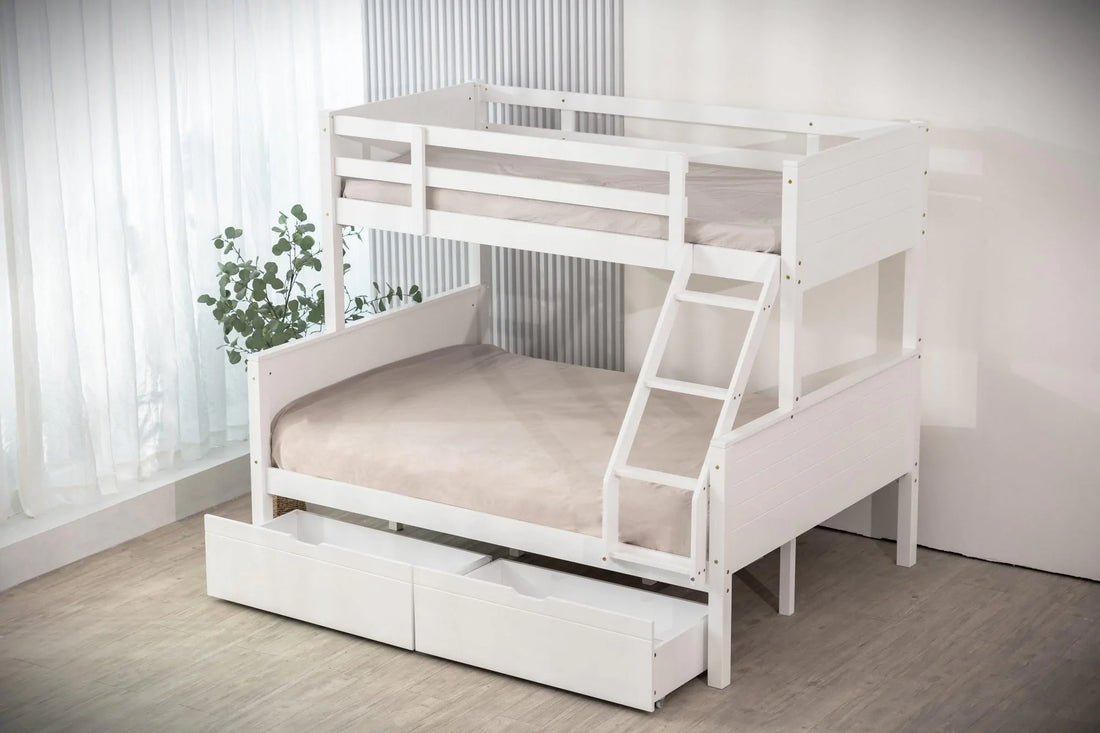 Luna Single + Double Bunk Bed White with 2 drawers