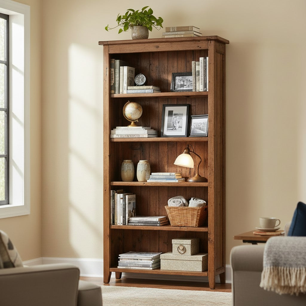 Irish Coast 5-Shelf Bookcase – Rustic Style