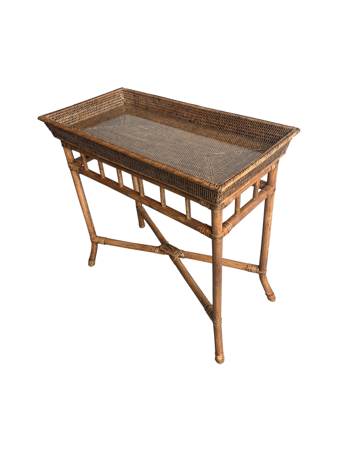 Mandalay Design Console Table with Rattan Legs &amp; Glass Insert