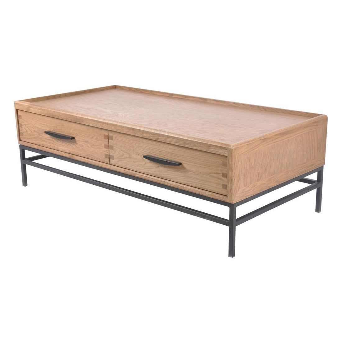 COFFEE TABLE W/ 4 DRAWERS - OAK/METAL