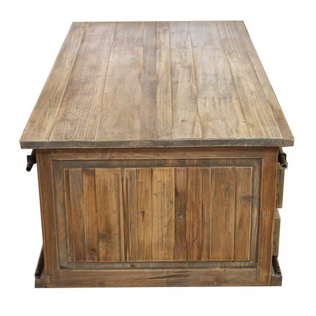 COFFEE TABLE W / SLIDING DOOR - OLD PINE / IRON