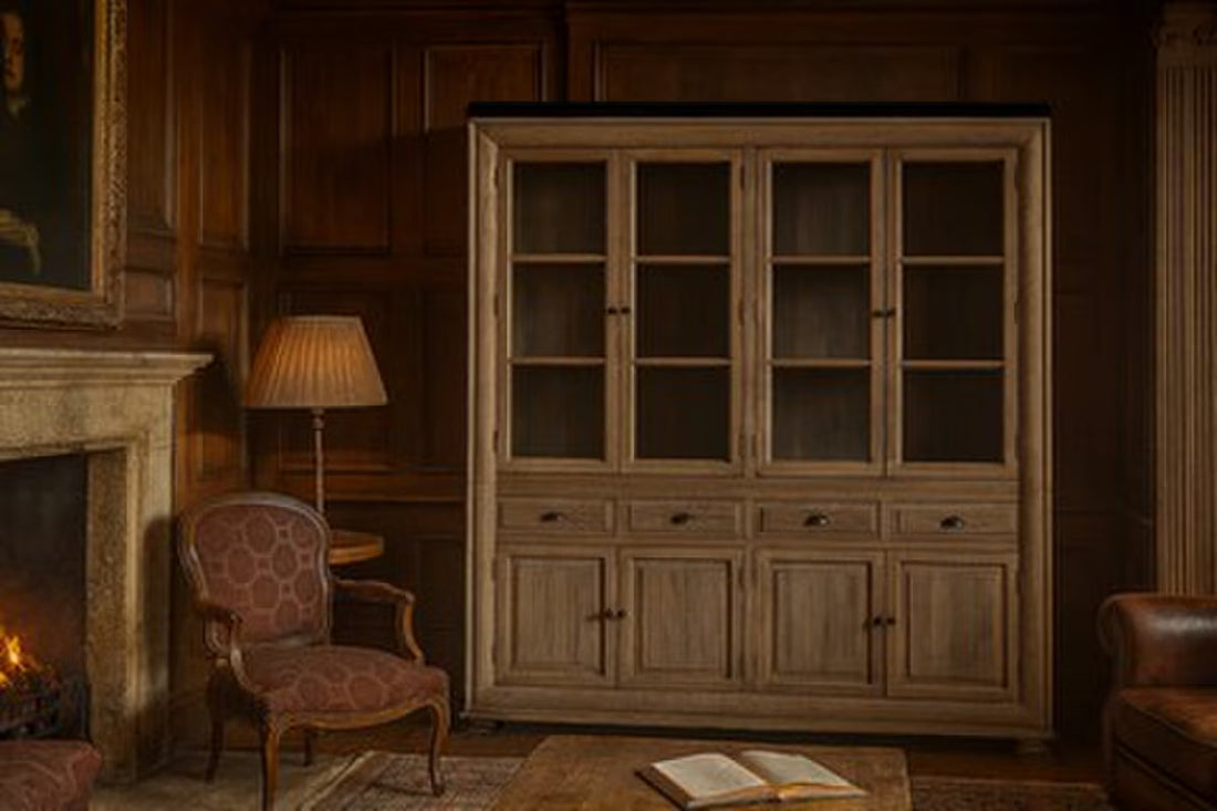 Homestead Large Wall Unit Reclaimed Oak – Storage Cabinet & with Glass Doors & Drawers (CF8299)