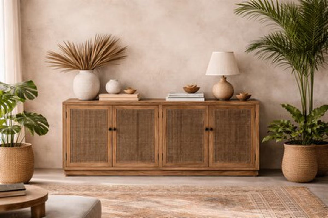 Santorini Elm Sideboard with Rattan Doors – Coastal Sideboard NZ 1800mm (CF8315)