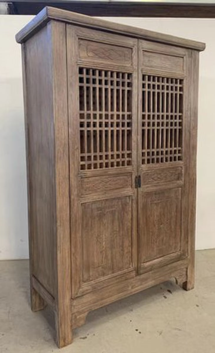 Harvest Carved 2 Door Showcase Cabinet Reclaimed Elm – Display Cabinet (CN8006)