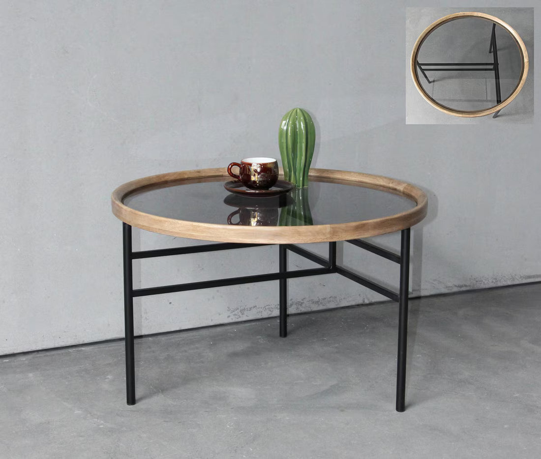SMALL WOODEN & METAL COFFEE TABLE - NATURAL/BLACK (DT5005)