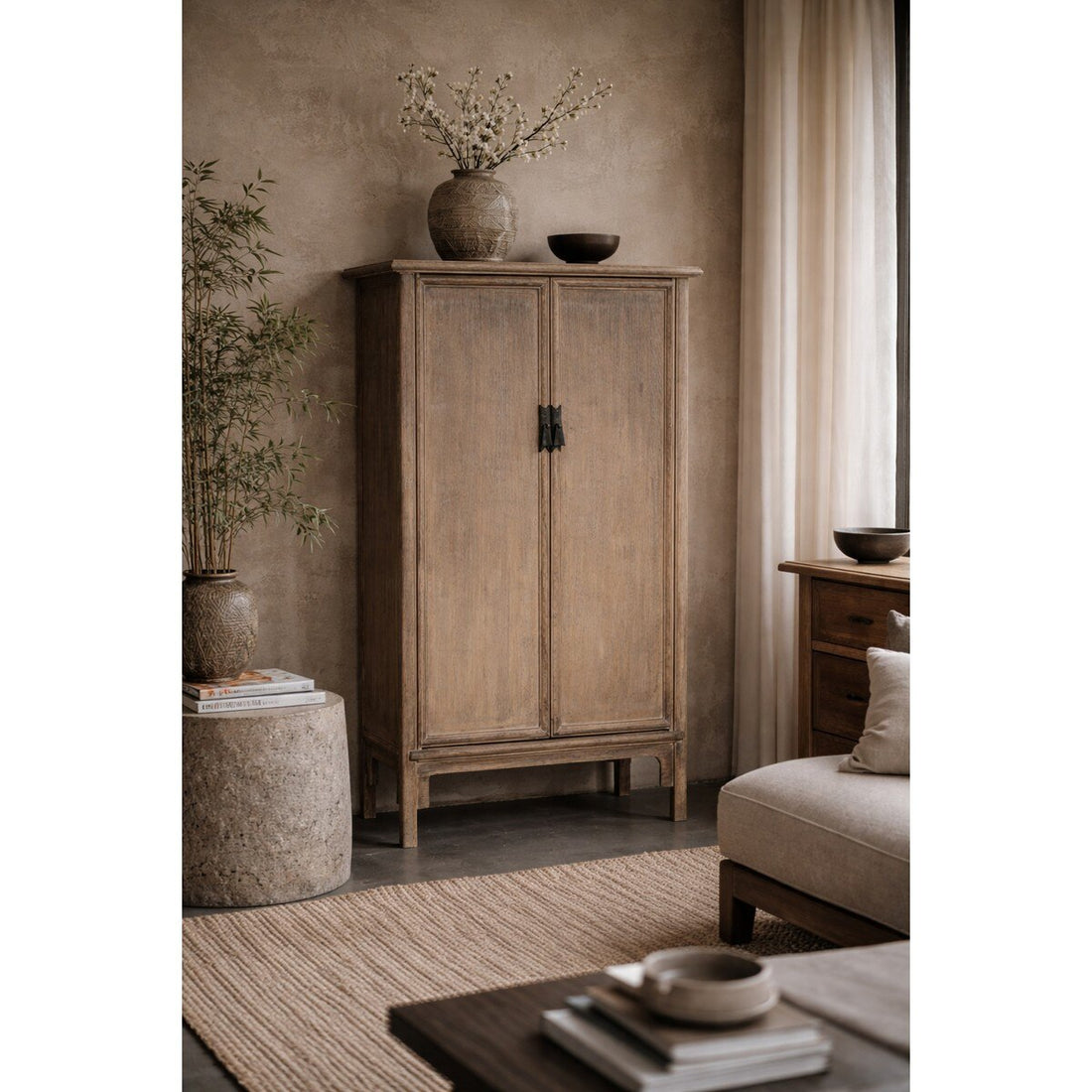 Lotus & Jade Tall 2 Door Cabinet Poplar – Storage Cabinet (G09002)