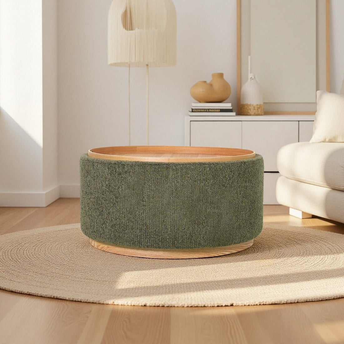 Miami Tray Ottoman XL W/Wood Base - MOSS GREEN - Tobacco (LA2047)
