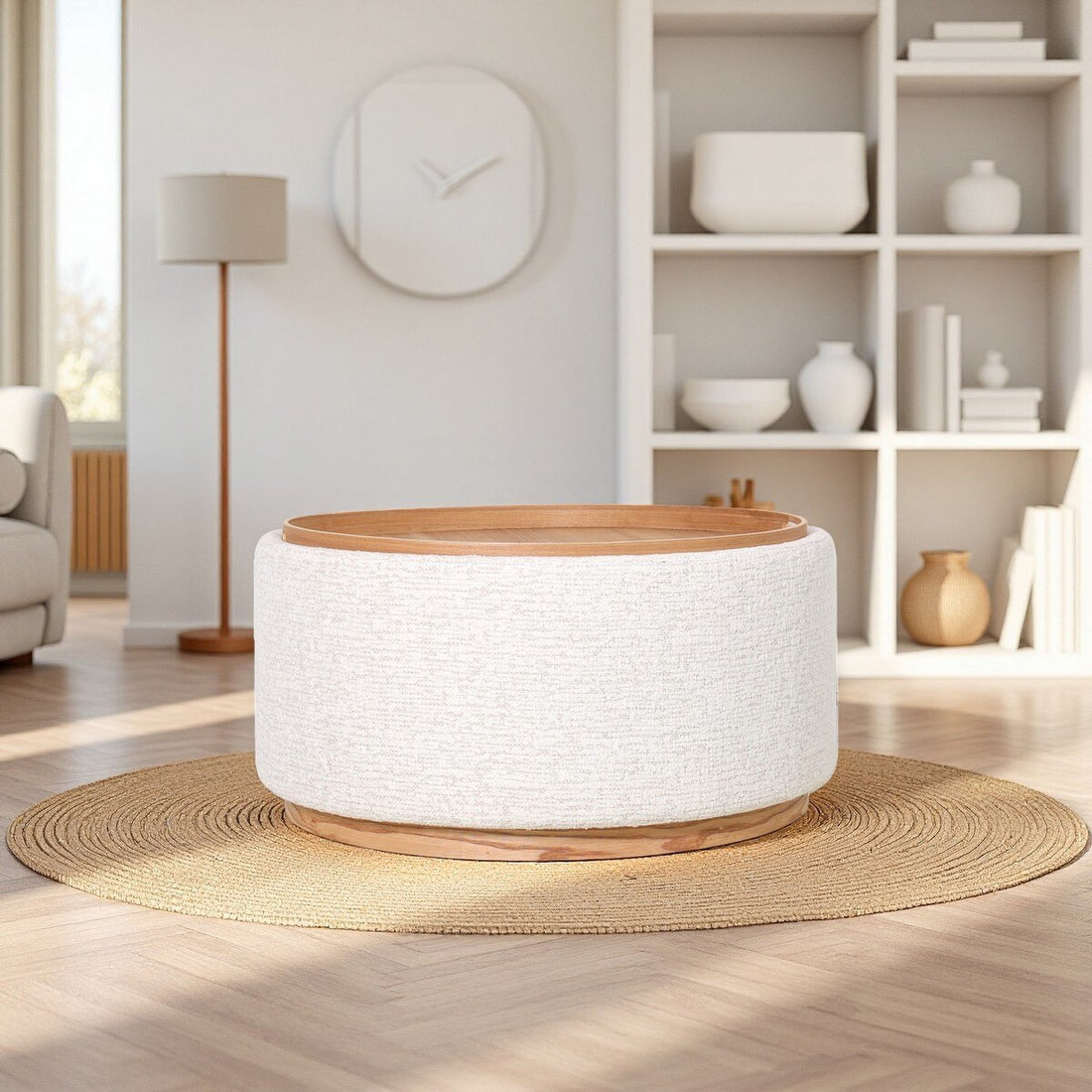 Miami Tray Ottoman XL W/Wood Base - SEASHELL (LA2049)