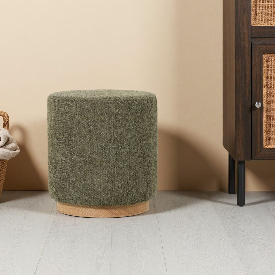 Miami Ottoman with Wooden Base - MOSS GREEN (LA2051)