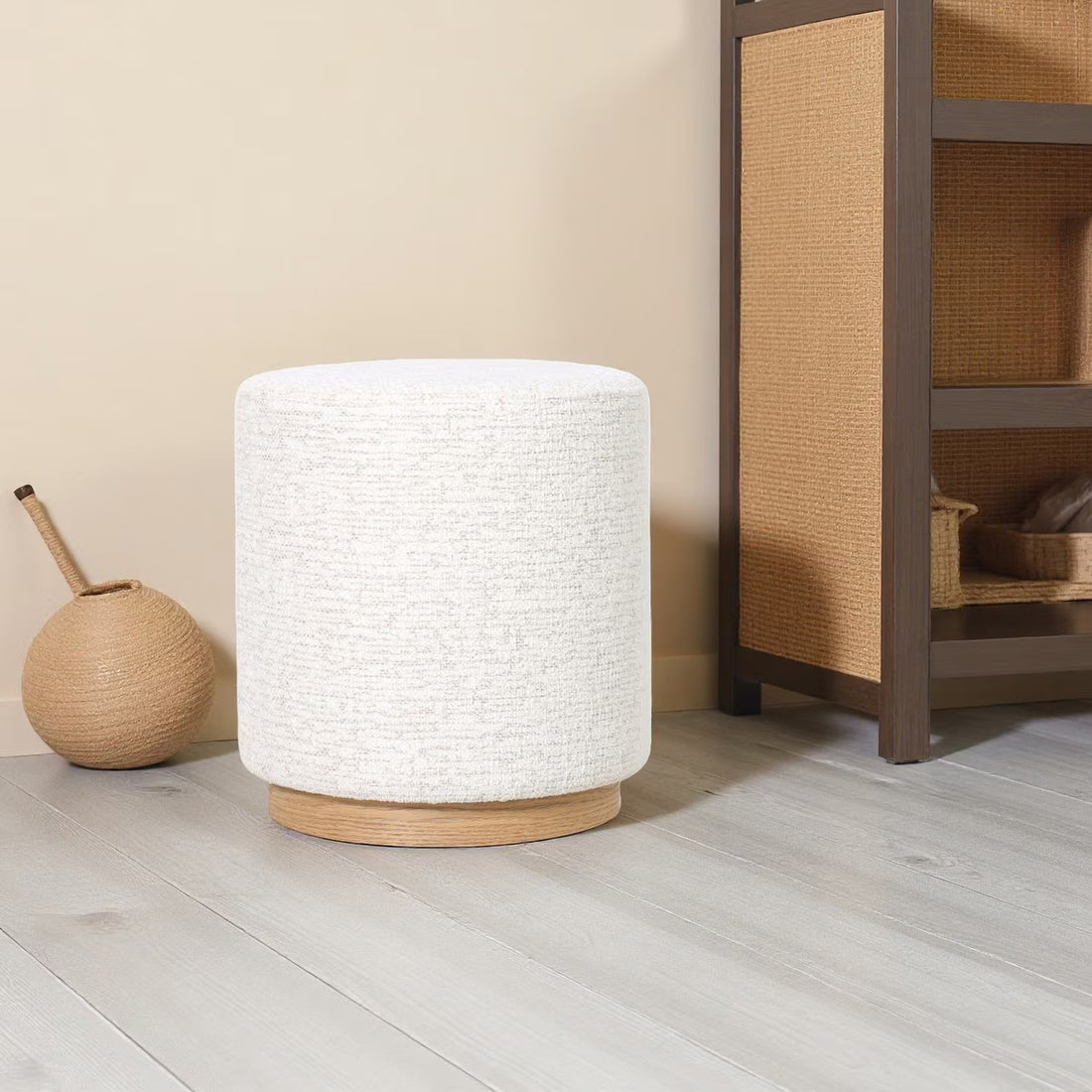 Miami Ottoman with Wooden Base - SEASHELL (LA2053)