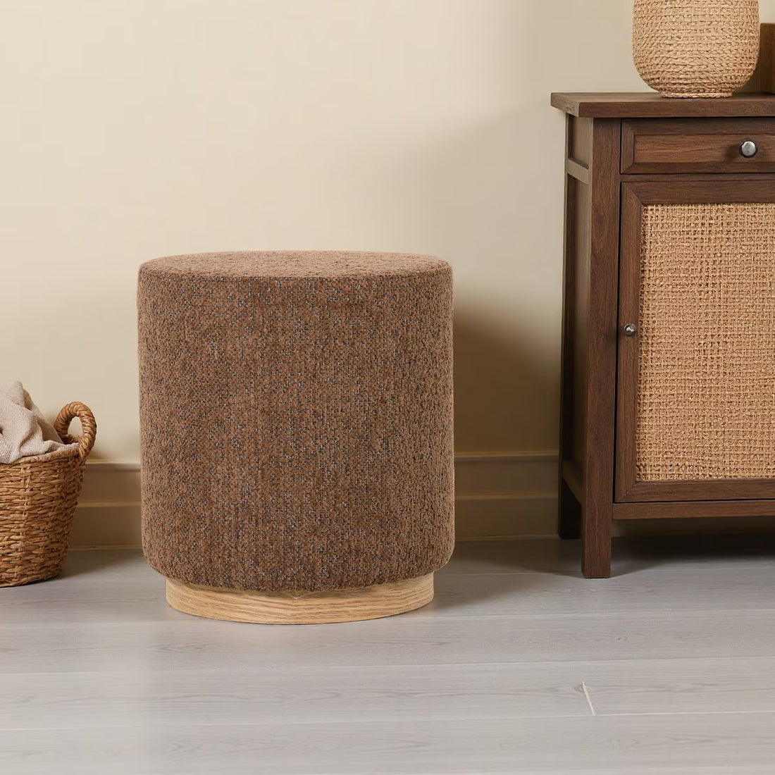 Miami Ottoman with Wooden Base - TOBACCO (LA2054)