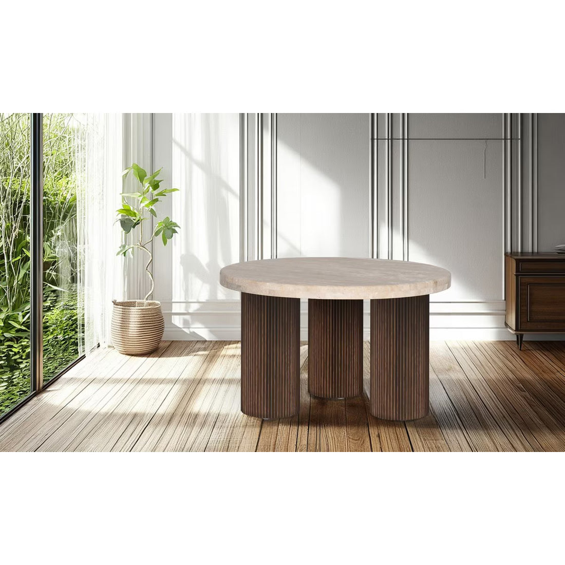 HEARTHTSTONE TRAVERTINE COFFEE TABLE - AUTHENTIC TRAVERTINE WITH WALNUT ASH LEGS (RFA PR2099)
