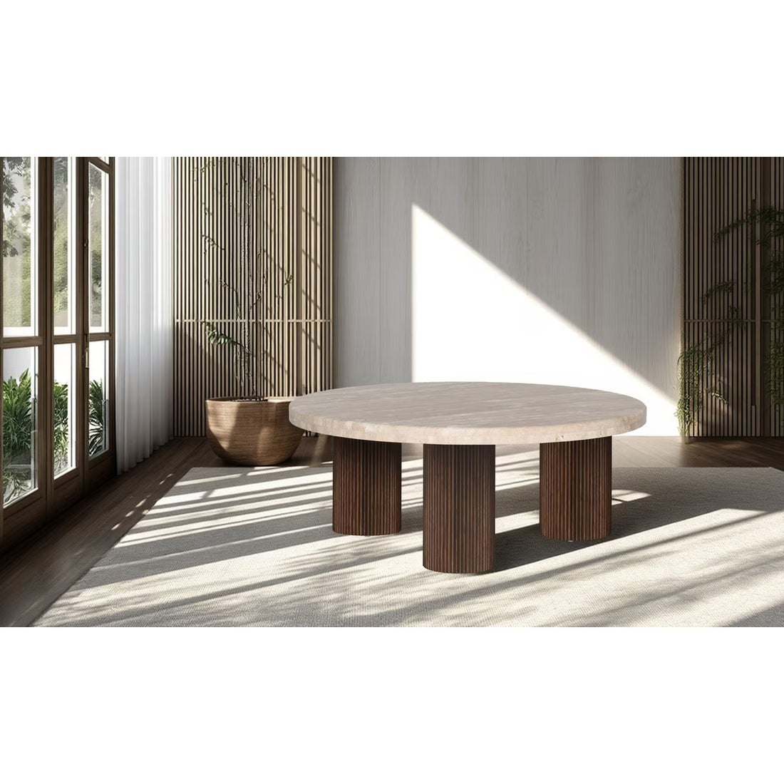 HEARTHTSTONE TRAVERTINE COFFEE TABLE - AUTHENTIC TRAVERTINE WITH WALNUT ASH LEGS (RFA PR2100)