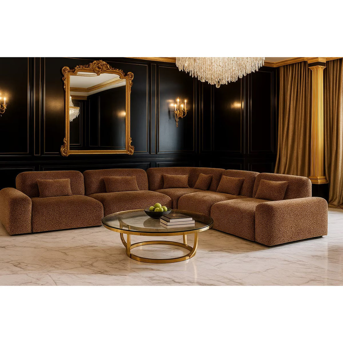 Arcadia Sectional Sofa - Middle Single - Hunter Brown / Black (RFA - PR2107)