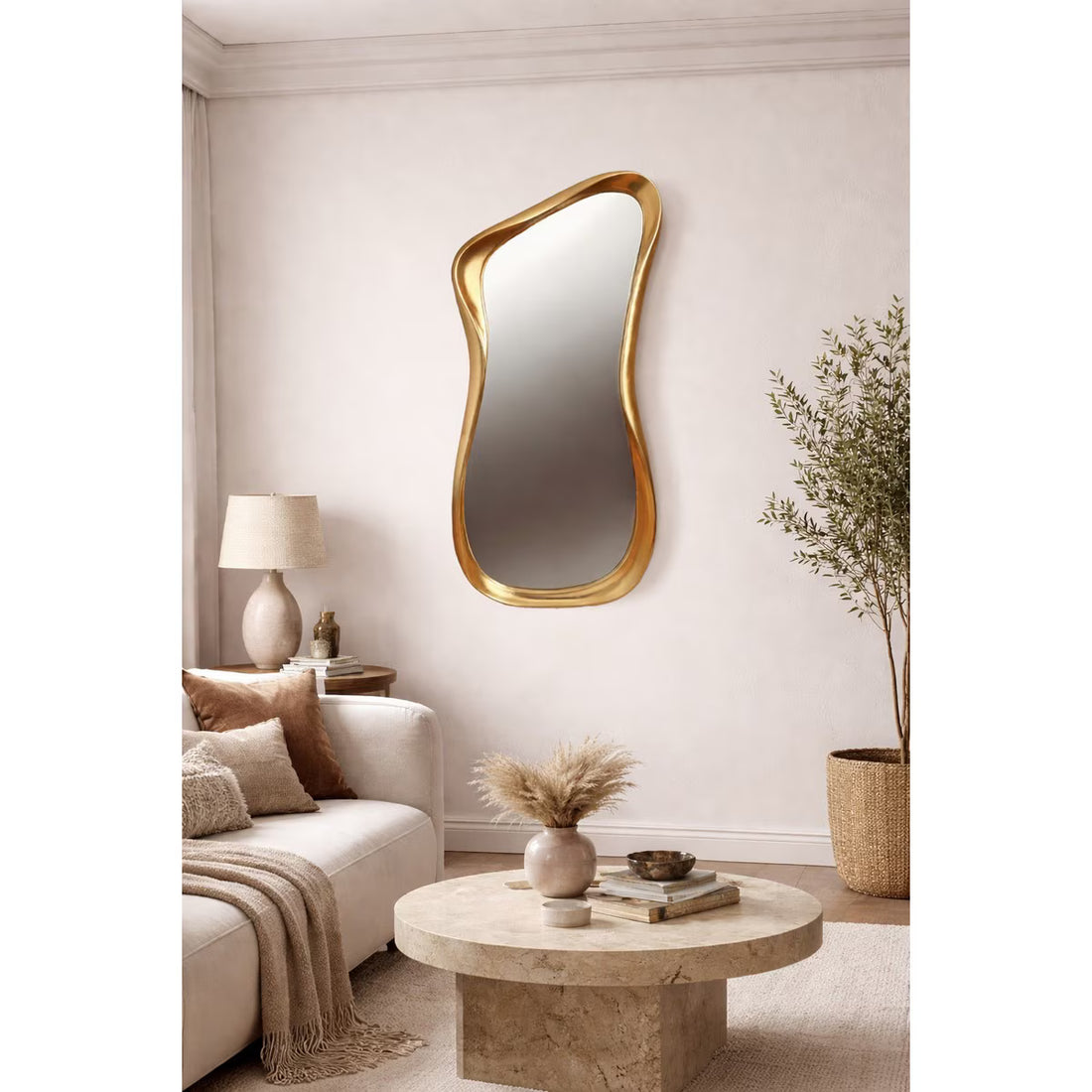Vintage Gold Abstract Mirror – Artistic Statement Piece (TS7006)