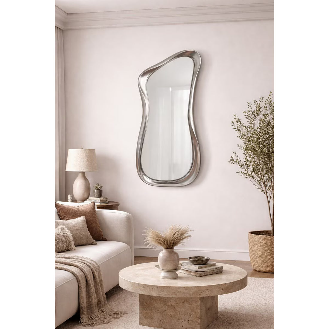 Vintage Silver Abstract Mirror – Modern Artistic Statement (RS7007)