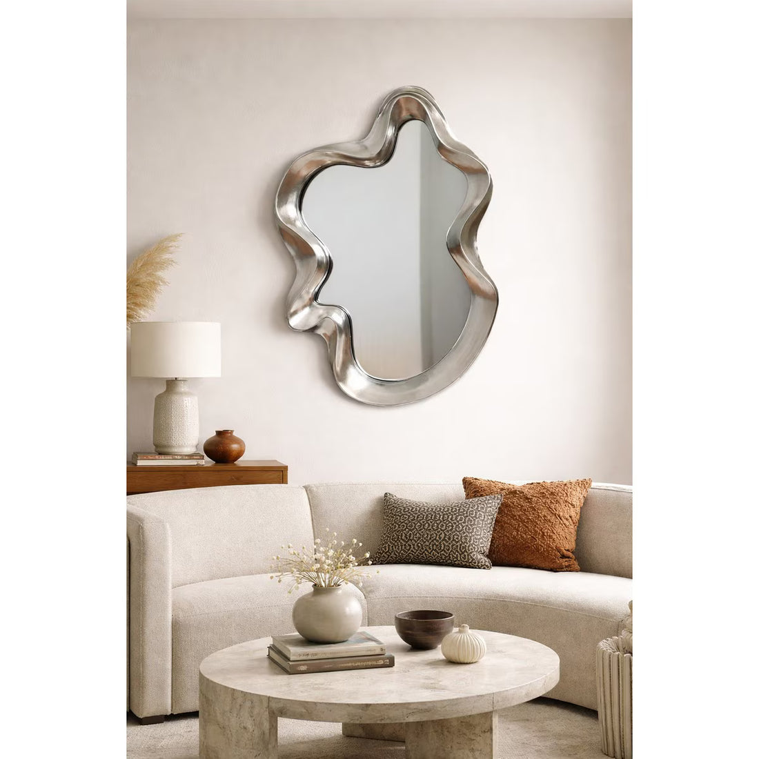Vintage Silver Abstract Mirror – Compact Artistic Elegance (TS7008)