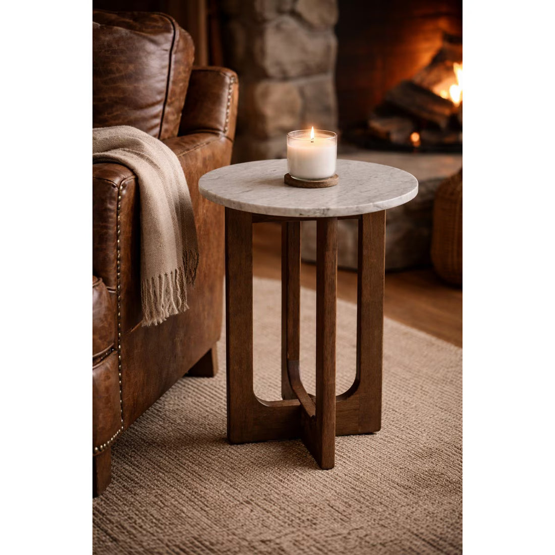 Marble Top Side Table - Walnut & Marble (UH5001) RFA