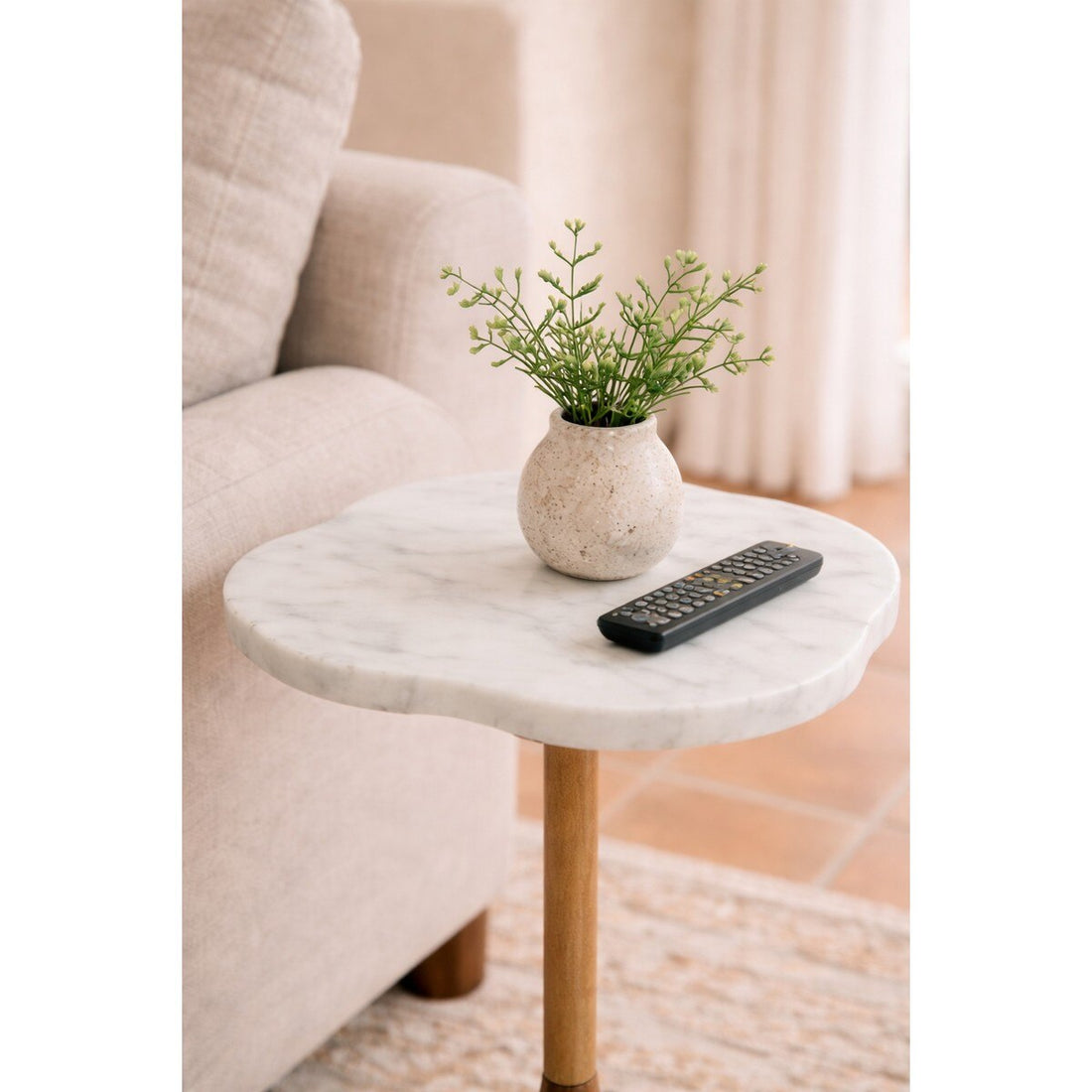 Marble Top Side Table - Walnut Base Accent Table (UH5004) RFA