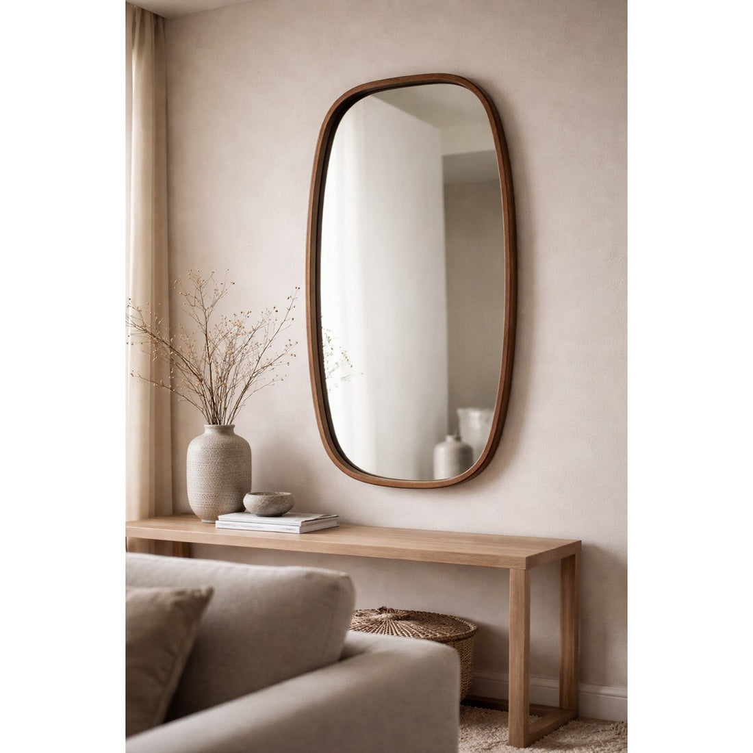Oval Mirror - Walnut Frame Wall Mirror (UH5005) RFA