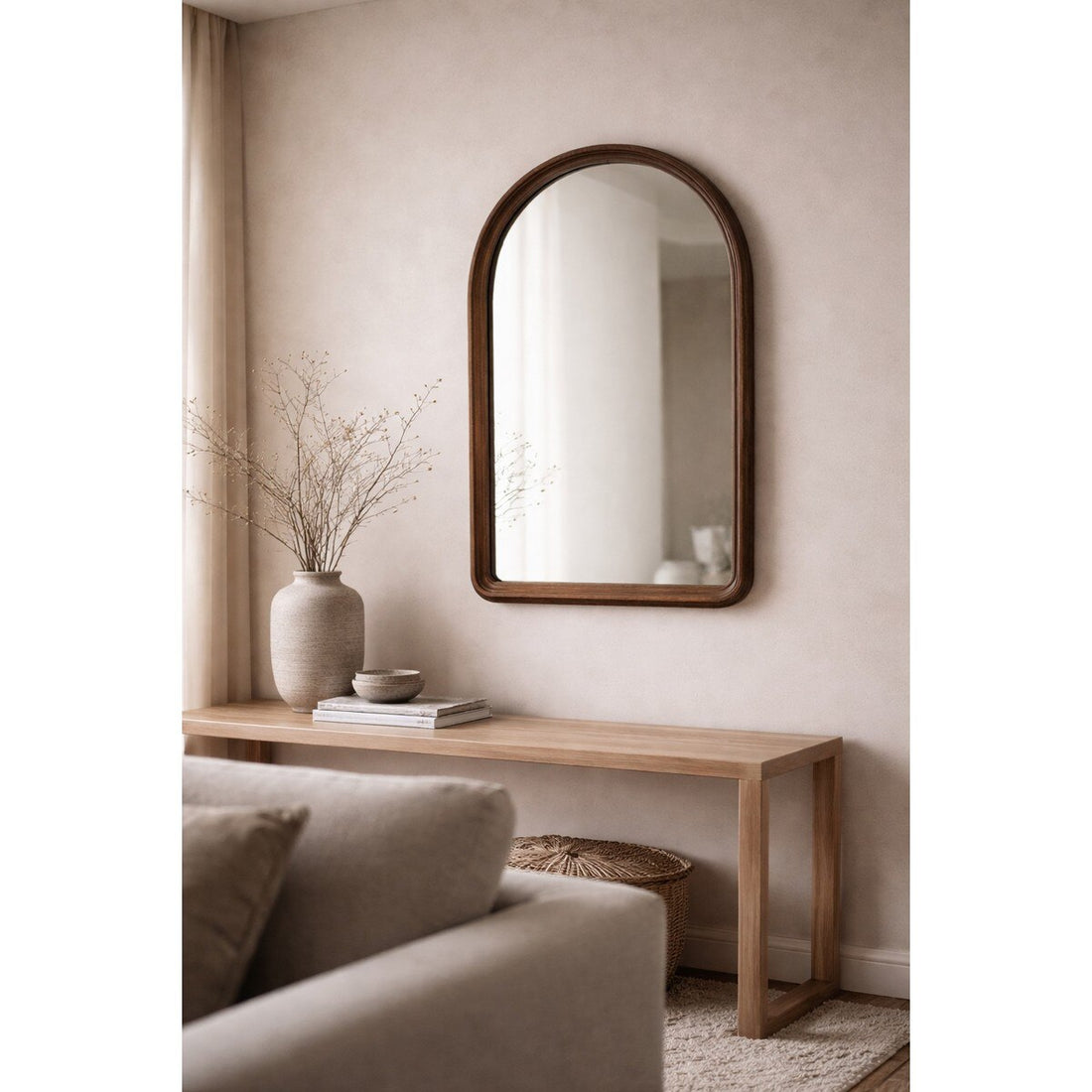 Arch Mirror - Walnut Frame Wall Mirror (SKU: UH5006) RFA