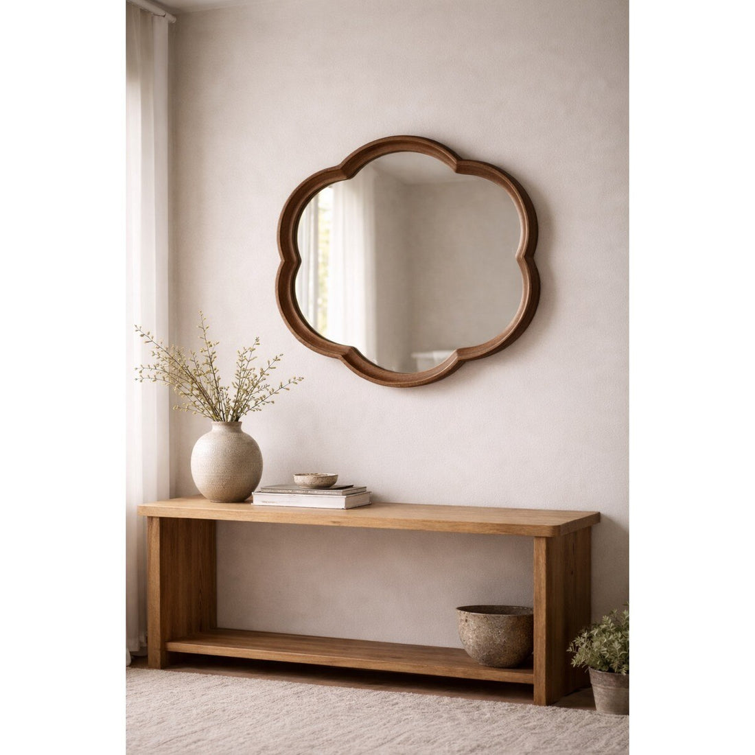 Round Squiggle Mirror - Walnut Frame Statement Mirror (UH5007) RFA