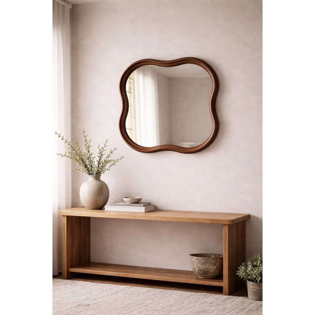 Square Squiggle Mirror - Walnut Frame Statement Mirror (UH5008) RFA