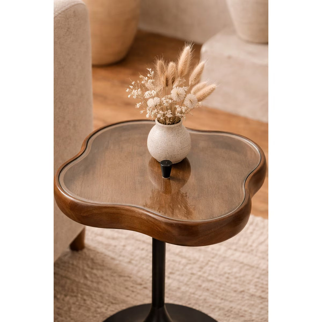 Clover Side Table with  Galass Lid - Walnut (UH5014) RFA