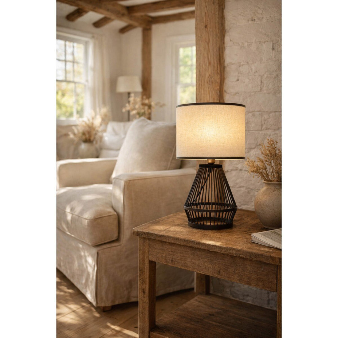 Bamboo & Linen Table Lamp | Natural/ Black (YL2028-RFA)