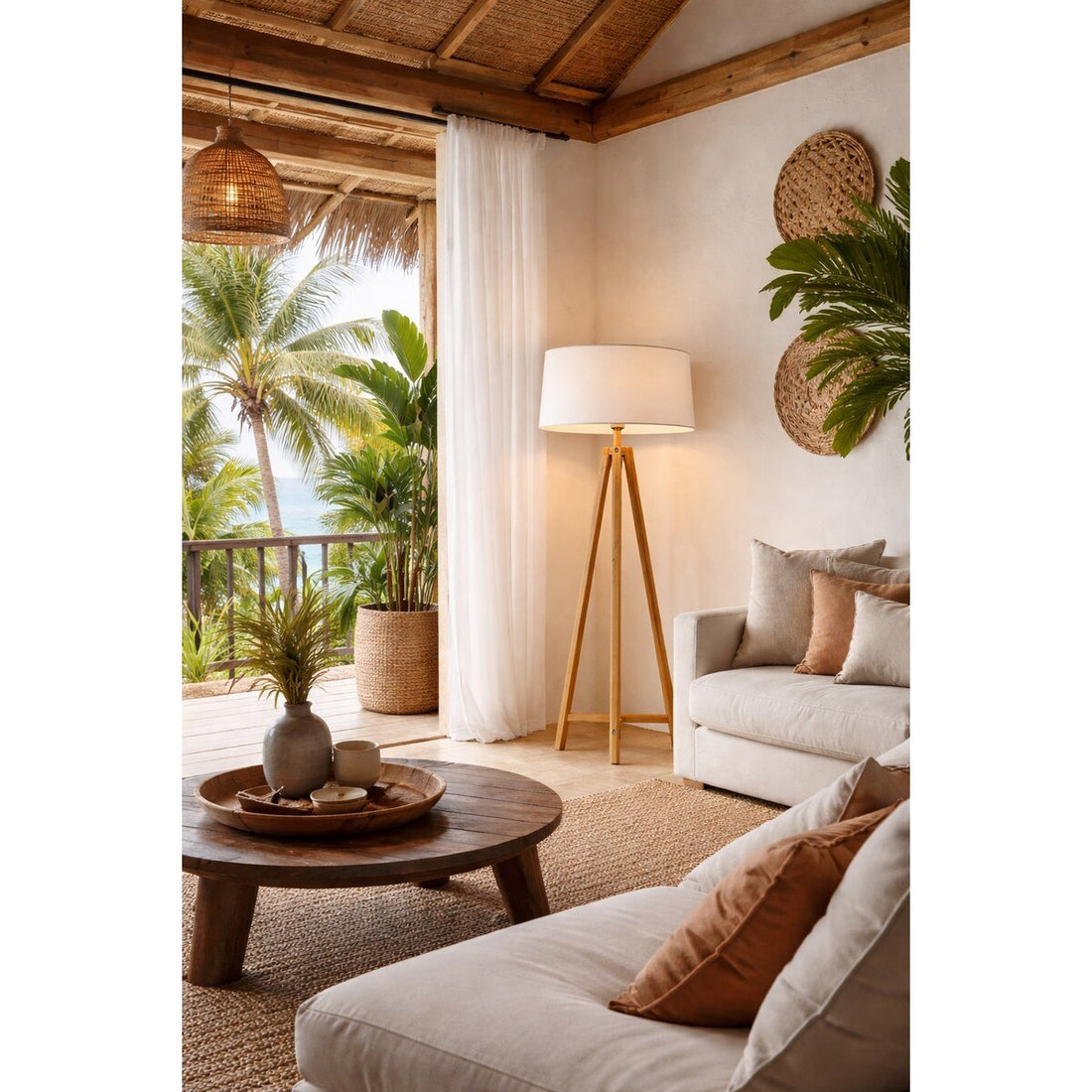 Bamboo & Linen Floor Lamp - Natural (YL2037-RFA)