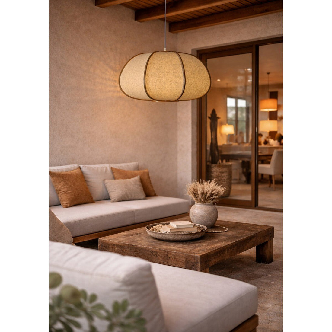 Bamboo & Linen Pendant Light  - Natural / Black (RFA-YL2038)