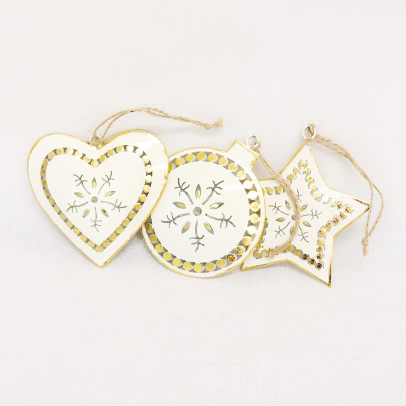 Vintage Tin Star Heart Ball Hangers 3 asstd