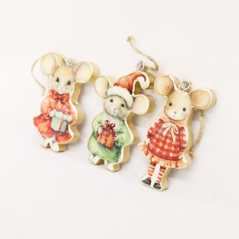 Vintage Wooden Mice Hangers 10cm 3 asstd