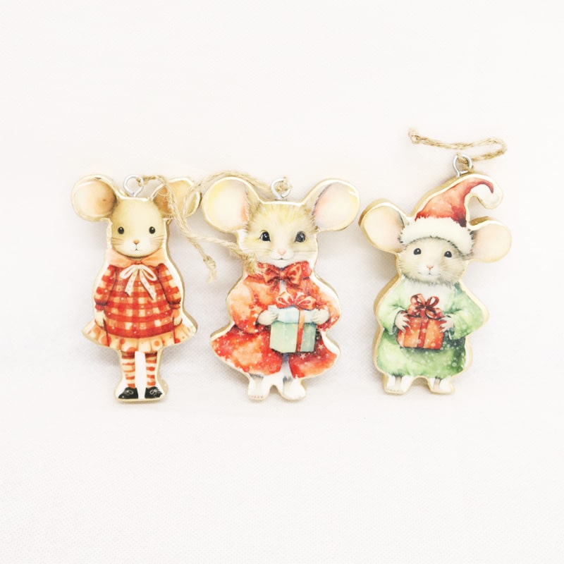 Vintage Wooden Mice Hangers 10cm 3 asstd