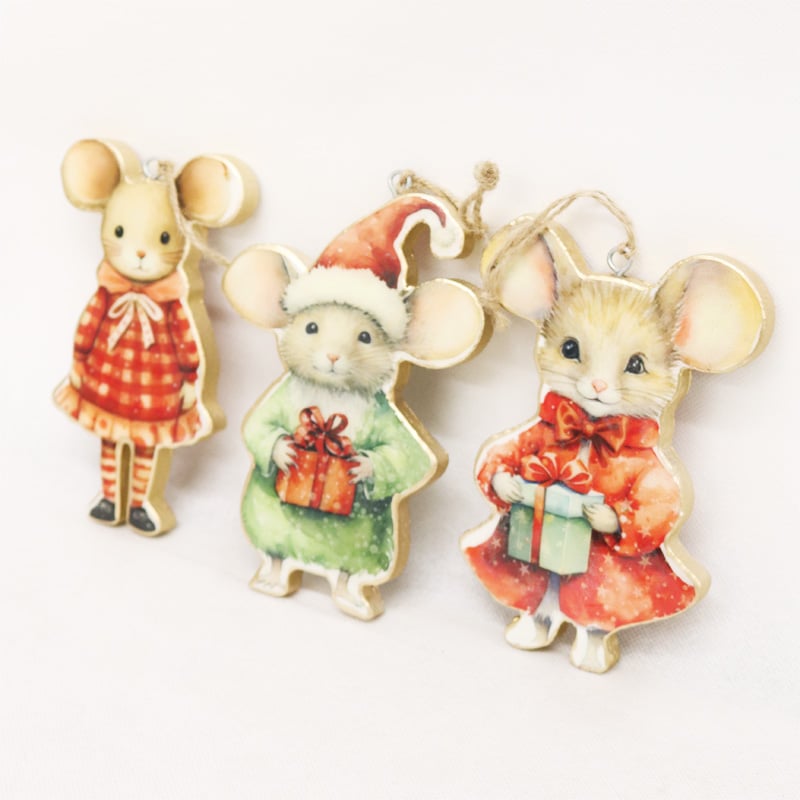 Vintage Wooden Mice Hangers 15cm 3 asstd