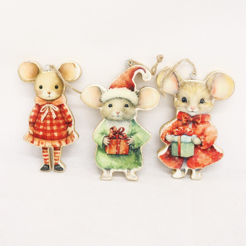 Vintage Wooden Mice Hangers 15cm 3 asstd