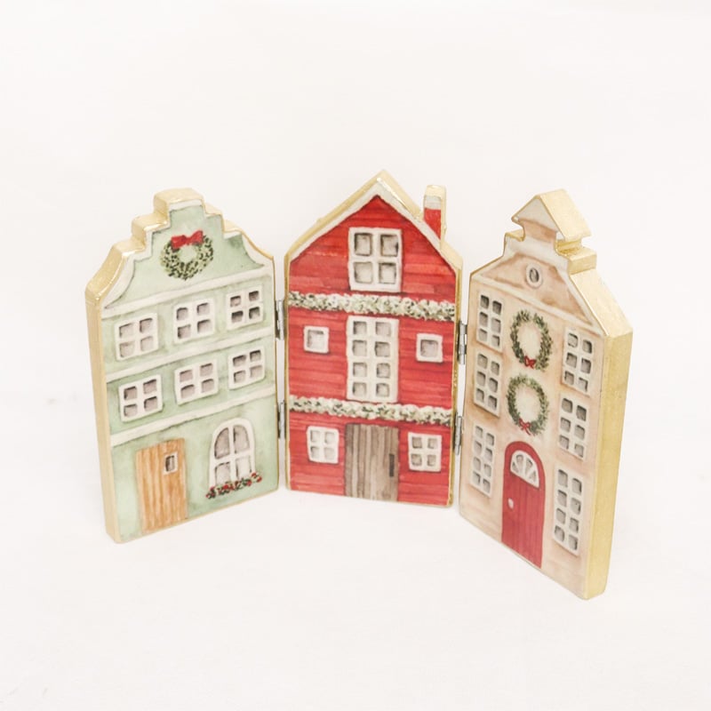 Vintage Wooden Folding Houses 31x20cm