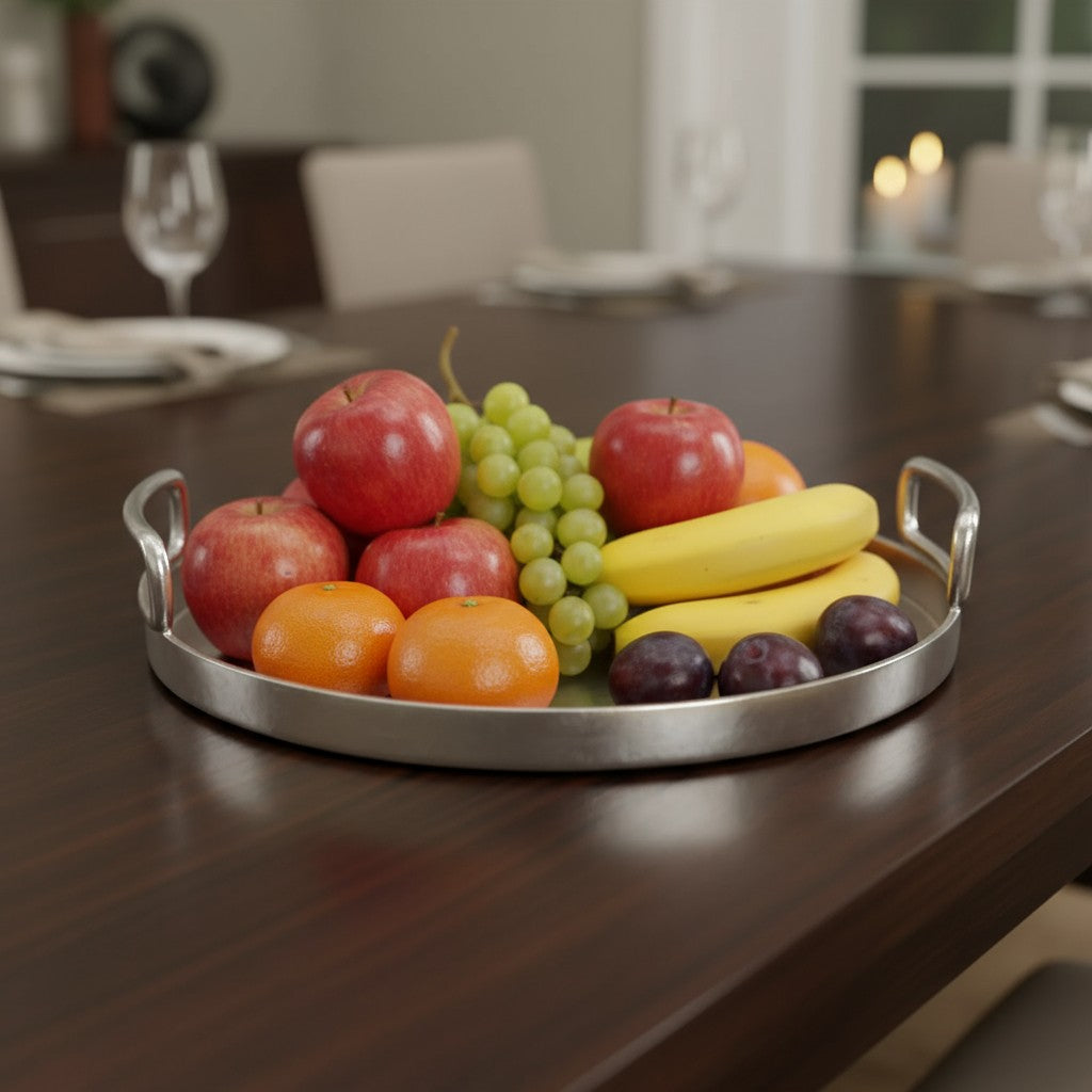 Aluminium Round Collar Tray 32cm Raw Silver (ME983664-RS)