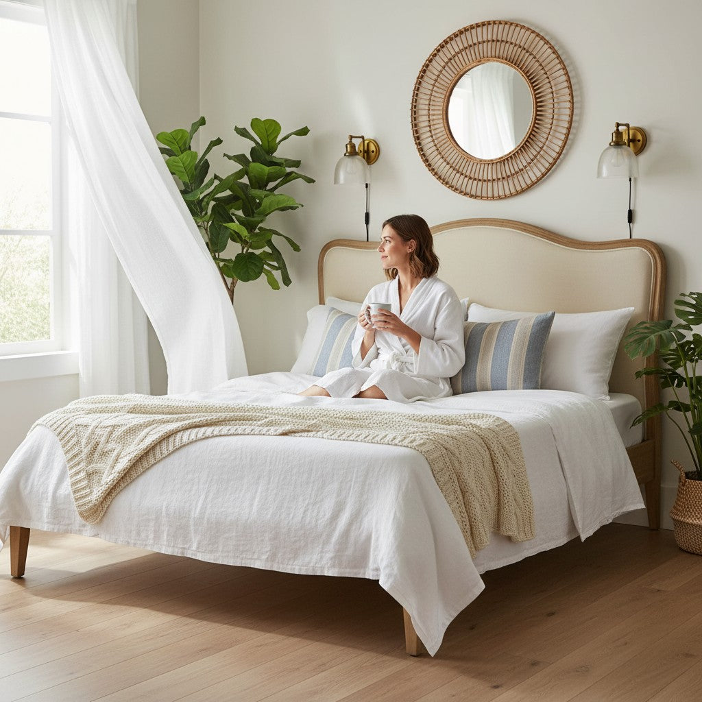 Shaped Bed Head Natural Linen - Queen / King (FC- BF0090)